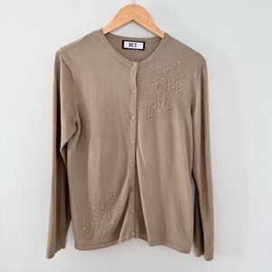 Bicé Brown Button Front Embroidered Knit Sweater Women's‎